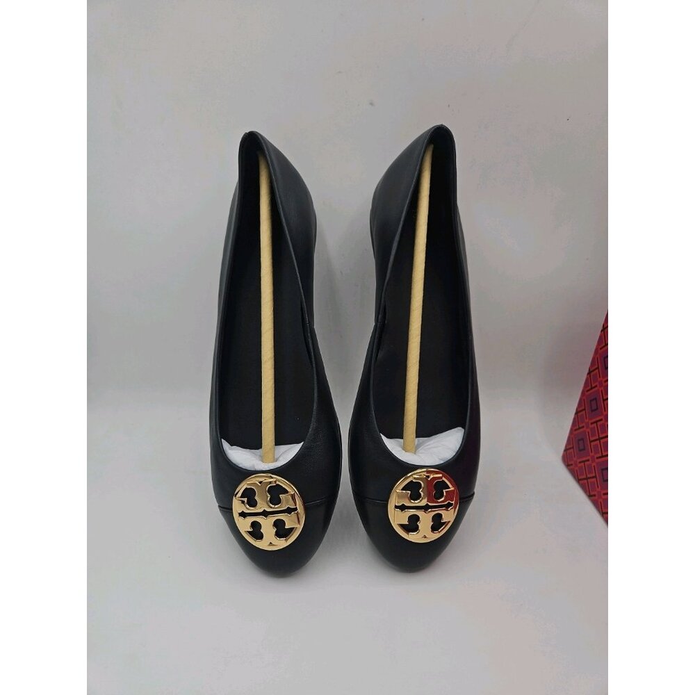 NIB Tory Burch Chelsea Cap Toe Ballet Flat Perfect Navy Black Leather, pick size